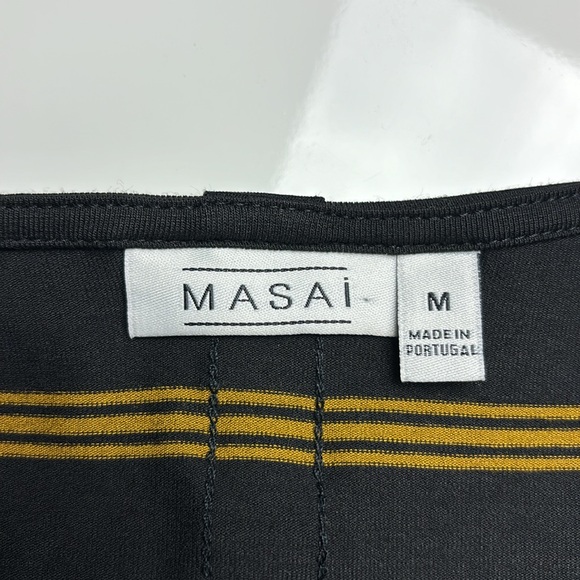 Masai Nebine Relaxed Fit Black Dress w/ Yellow Stripes & Scarf/Belt, Sz M - Picture 9 of 12